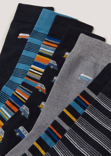 7 Pack Orange Campervan Print Socks