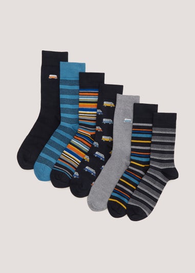 7 Pack Orange Campervan Print Socks