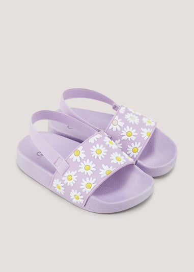 Girls Lilac Flower Sliders (Younger 4-9) - Matalan
