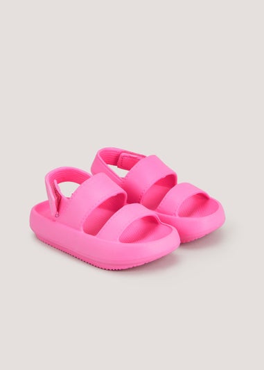 Girls Pink Double Strap Chunky Sliders (Younger 4-12)