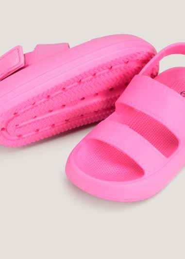 Girls Pink Double Strap Chunky Sliders (Younger 4-12)