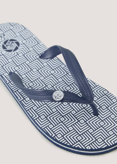 Navy Geometric Print Flip Flops