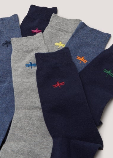 7 Pack Multicoloured Dragonfly Print Socks