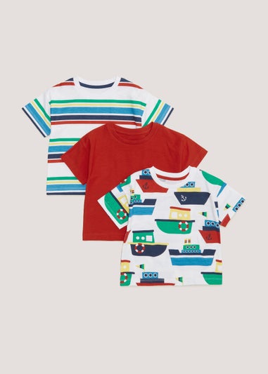 Boys 3 Pack White Boat T-Shirts (9mths-6yrs)