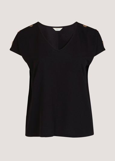 Papaya Curve Black Button T-Shirt