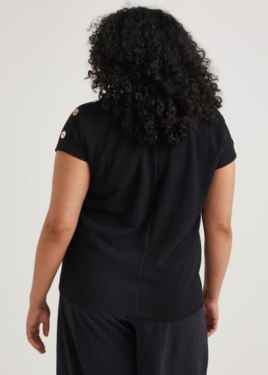 Papaya Curve Black Button T-Shirt