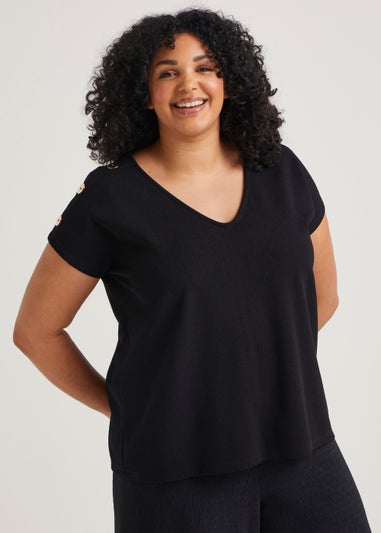 Papaya Curve Black Button T-Shirt