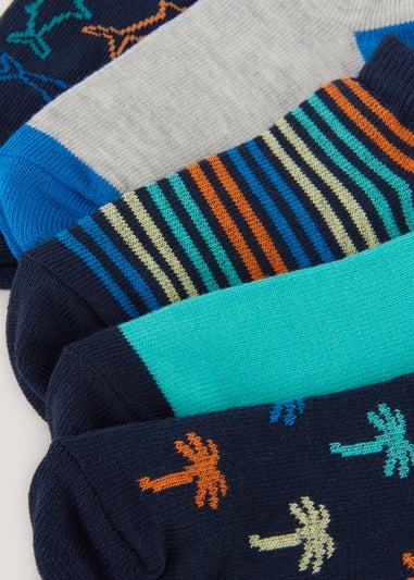 Boys 5 Pack Multicoloured Palm Tree Print Trainer Socks (Younger 5-Older 3.5)