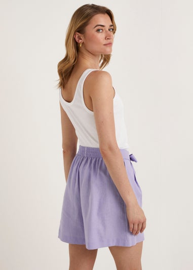 Be Beau Lilac Linen Blend Tie Waist Paperbag Shorts