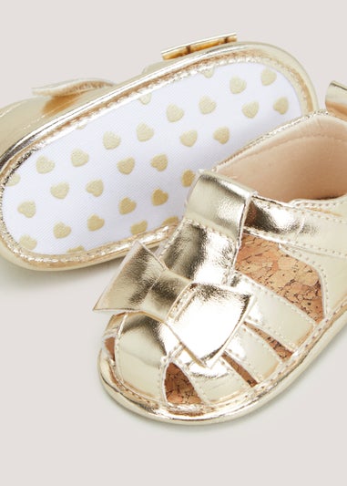 Gold Bow Caged Soft Sole Baby Shoes (Newborn-18mths)