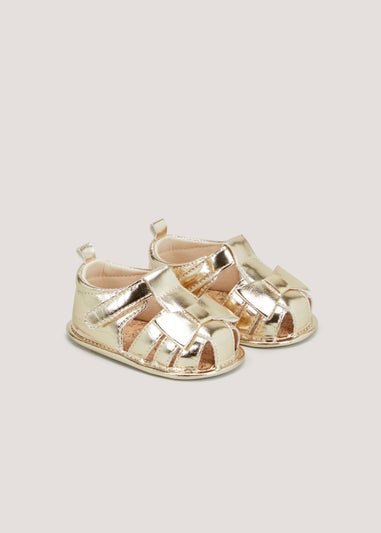 Gold Bow Caged Soft Sole Baby Shoes (Newborn-18mths)