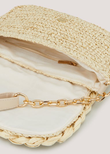 Natural Raffia Fold Over Crossbody Bag