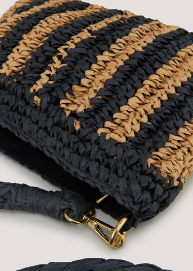 Black & Brown Straw Clutch Bag