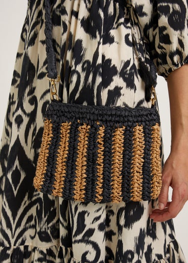 Black & Brown Straw Clutch Bag