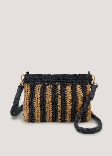 Black & Brown Straw Clutch Bag