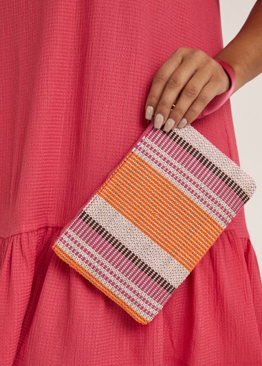 Multicoloured Woven Wristlet Clutch Bag