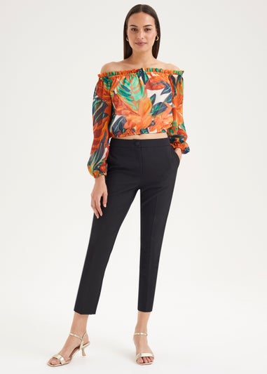 Et Vous Orange Leaf Print Bardot Blouse