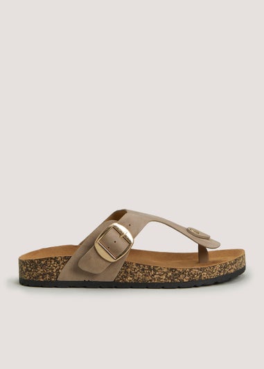 Taupe Wide Fit Toe Post Footbed Sandals