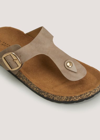 Taupe Wide Fit Toe Post Footbed Sandals