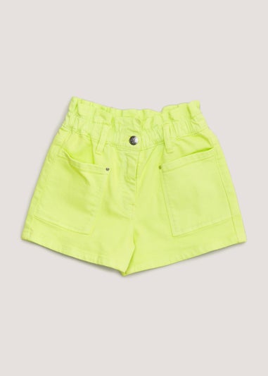 Girls Lime Paper Bag Denim Shorts (4-13yrs)