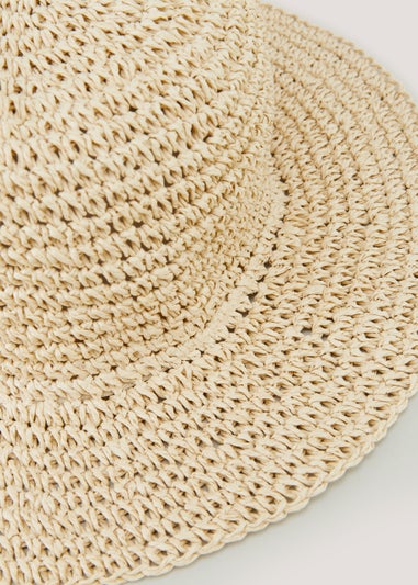 Natural Straw Crochet Look Hat