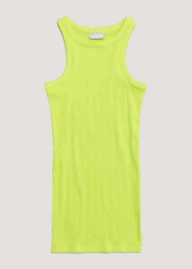 Girls Lime Racer Ribbed Dress (4-13yrs)