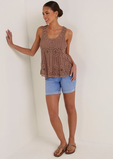 Brown Swing Crochet Lace Vest Top
