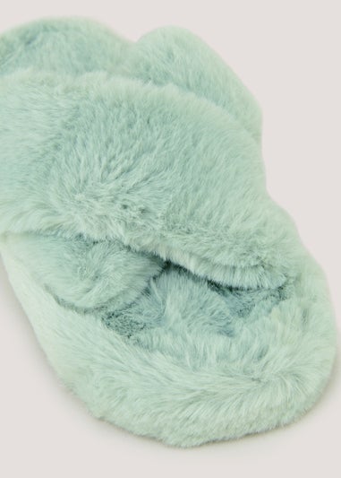 Green Platform Cross Strap Slippers
