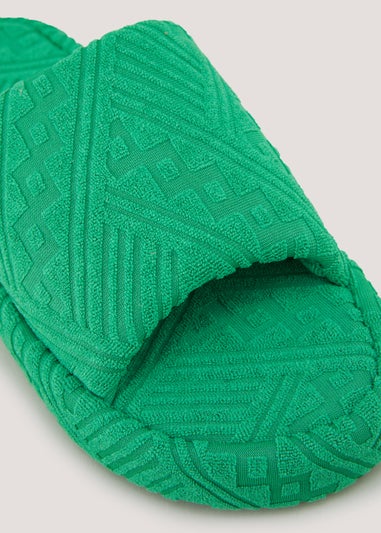 Green Towelling Platform Slippers