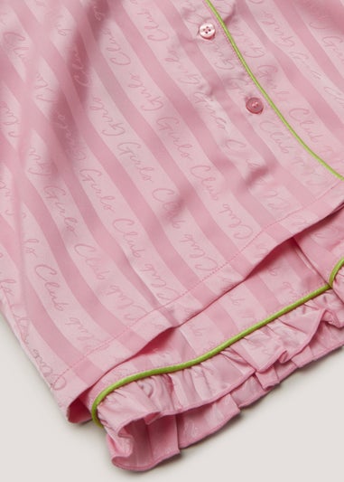 Girls Pink Satin Button Up Pyjama Set (4-13yrs