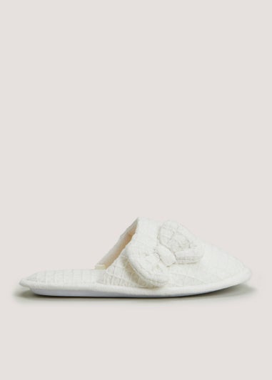 Cream Waffle Bow Slippers