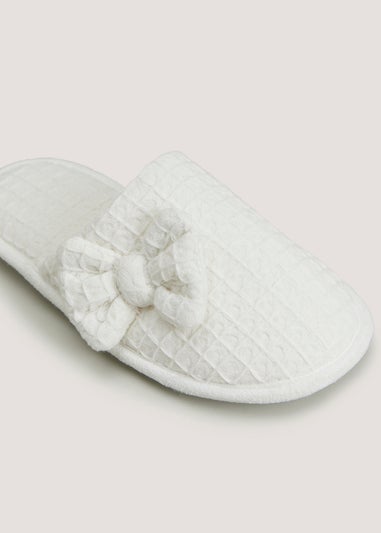 Cream Waffle Bow Slippers