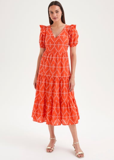 Et Vous Orange Schiffli Stitch Dress