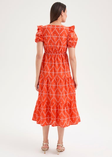 Et Vous Orange Schiffli Stitch Dress