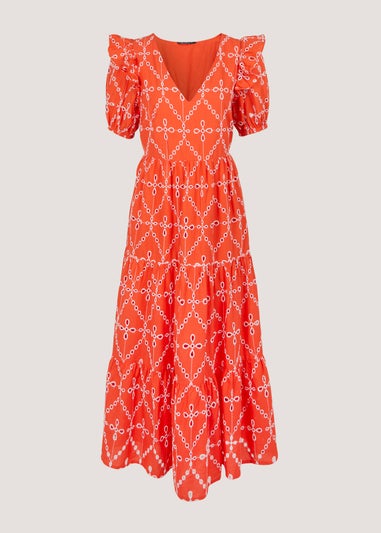 Et Vous Orange Schiffli Stitch Dress