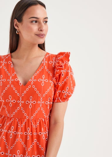 Et Vous Orange Schiffli Stitch Dress