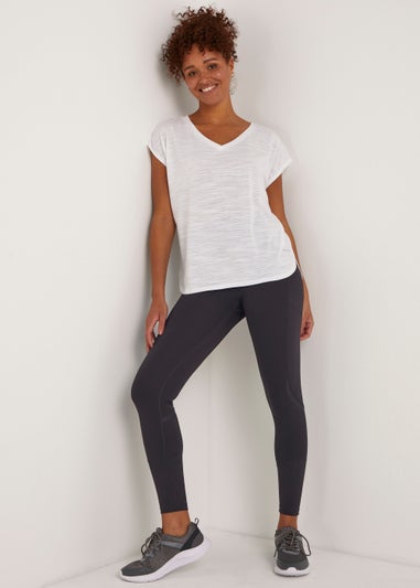 Souluxe White V-Neck Textured Sports T-Shirt