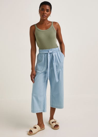 Denim Cropped Utility Trousers