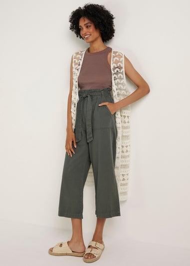 Khaki Utility Cropped Trousers