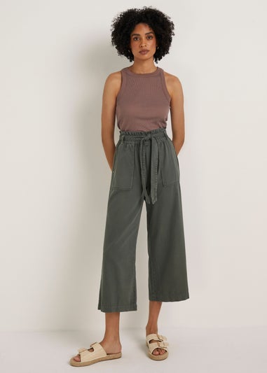 Khaki Utility Cropped Trousers