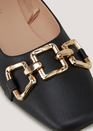 Black Chain Point Flat Shoes