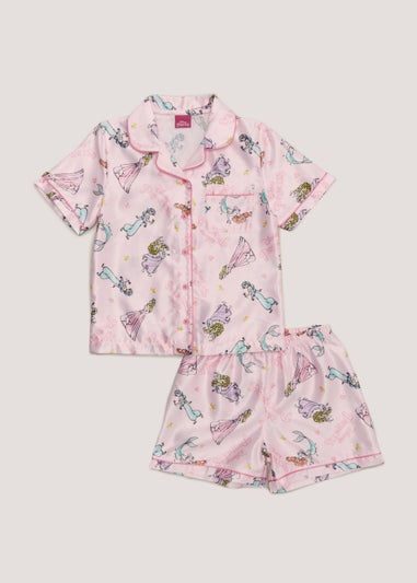 Kids Pink Disney Princess Satin Shortie Pyjama Set (4-11yrs)