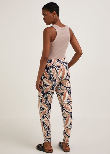 Navy Leaf Print Harem Leggings