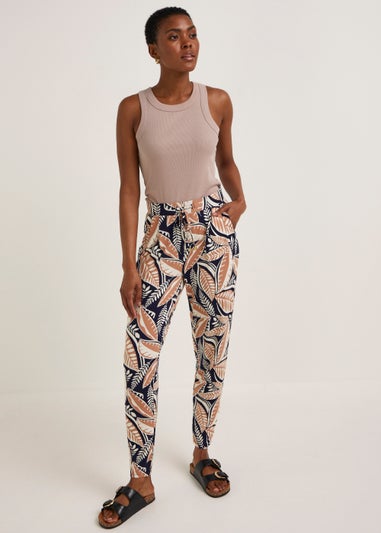 Navy Leaf Print Harem Leggings