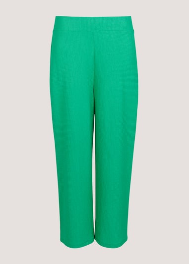 Green Textured Cropped Trousers