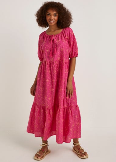 Papaya Petite Pink Embroidered Midi Dress