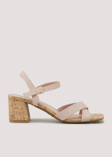 Nude Wide Fit Cork Block Heels