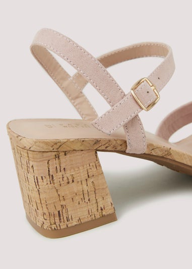 Nude Wide Fit Cork Block Heels