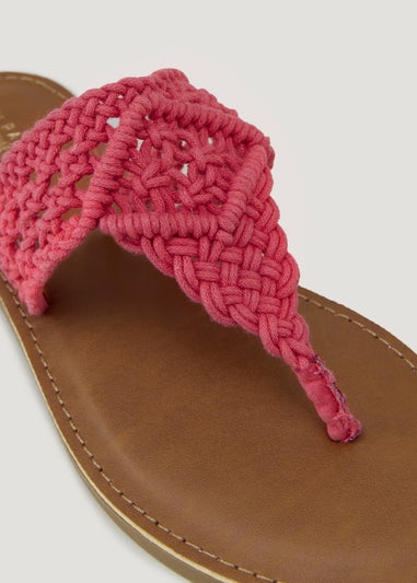 Pink Wide Fit Macrame Toe Post Sandals