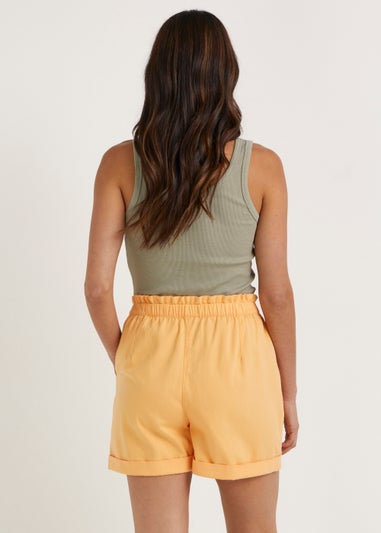 Orange Denim Paperbag Shorts